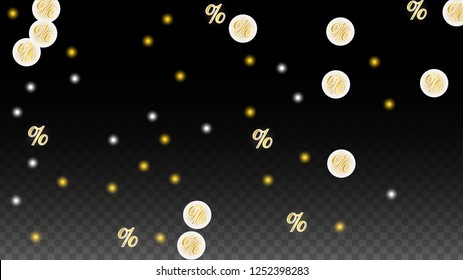 Luxury Vector Gold Percentage Sign Confetti on Transparent. Percent Sale Background. Business, Economics Print. Discount Illustration. Promotion Poster. Black Friday Banner. Special offer Template.