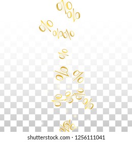 Luxury Vector Gold Percentage Sign Confetti on Transparent. Percent Sale Background. Business, Economics Print. Discount Illustration. Promotion Poster. Black Friday Banner. Special offer Template.