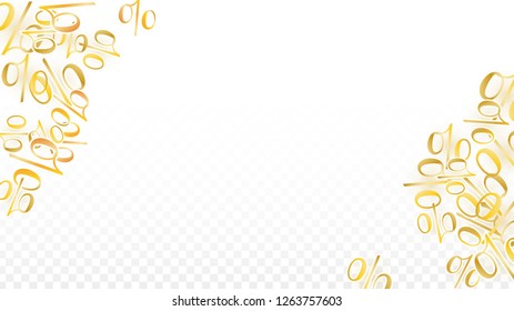 Luxury Vector Gold Percentage Sign Confetti on Transparent. Percent Sale Background. Business, Economics Print. Discount Illustration. Promotion Poster. Black Friday Banner. Special offer Template.