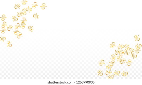 Luxury Vector Gold Percentage Sign Confetti on Transparent. Percent Sale Background. Business, Economics Print. Discount Illustration. Promotion Poster. Black Friday Banner. Special offer Template.