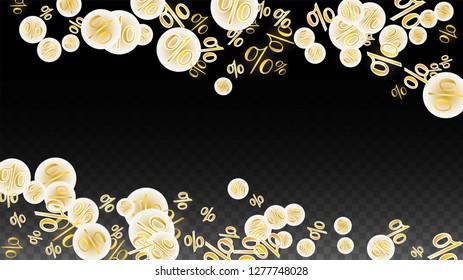 Luxury Vector Gold Percentage Sign Confetti on Transparent. Percent Sale Background. Business, Economics Print. Discount Illustration. Promotion Poster. Black Friday Banner. Special offer Template.
