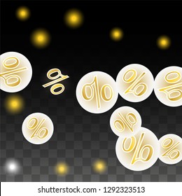 Luxury Vector Gold Percentage Sign Confetti on Transparent. Percent Sale Background. Business, Economics Print. Discount Illustration. Promotion Poster. Black Friday Banner. Special offer Template.