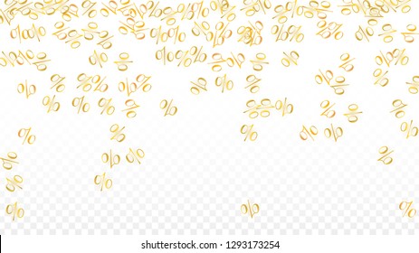 Luxury Vector Gold Percentage Sign Confetti on Transparent. Percent Sale Background. Business, Economics Print. Discount Illustration. Promotion Poster. Black Friday Banner. Special offer Template.