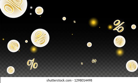 Luxury Vector Gold Percentage Sign Confetti on Transparent. Percent Sale Background. Business, Economics Print. Discount Illustration. Promotion Poster. Black Friday Banner. Special offer Template.