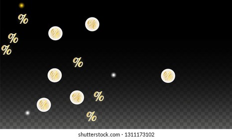 Luxury Vector Gold Percentage Sign Confetti on Transparent. Percent Sale Background. Business, Economics Print. Discount Illustration. Promotion Poster. Black Friday Banner. Special offer Template.