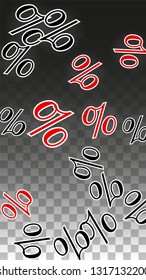 Luxury Vector Gold Percentage Sign Confetti on Transparent. Percent Sale Background. Business, Economics Print. Discount Illustration. Promotion Poster. Black Friday Banner. Special offer Template.