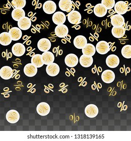 Luxury Vector Gold Percentage Sign Confetti on Transparent. Percent Sale Background. Business, Economics Print. Discount Illustration. Promotion Poster. Black Friday Banner. Special offer Template.