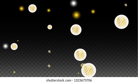 Luxury Vector Gold Percentage Sign Confetti on Transparent. Percent Sale Background. Business, Economics Print. Discount Illustration. Promotion Poster. Black Friday Banner. Special offer Template.