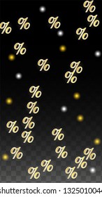 Luxury Vector Gold Percentage Sign Confetti on Transparent. Percent Sale Background. Business, Economics Print. Discount Illustration. Promotion Poster. Black Friday Banner. Special offer Template.