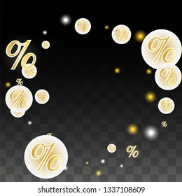 Luxury Vector Gold Percentage Sign Confetti on Transparent. Percent Sale Background. Business, Economics Print. Discount Illustration. Promotion Poster. Black Friday Banner. Special offer Template.