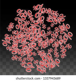 Luxury Vector Gold Percentage Sign Confetti on Transparent. Percent Sale Background. Business, Economics Print. Discount Illustration. Promotion Poster. Black Friday Banner. Special offer Template.