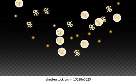 Luxury Vector Gold Percentage Sign Confetti on Transparent. Percent Sale Background. Business, Economics Print. Discount Illustration. Promotion Poster. Black Friday Banner. Special offer Template.