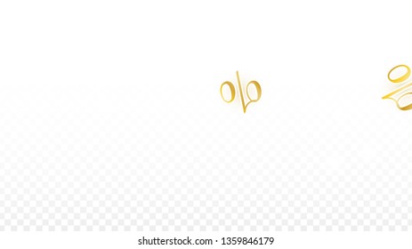 Luxury Vector Gold Percentage Sign Confetti on Transparent. Percent Sale Background. Business, Economics Print. Discount Illustration. Promotion Poster. Black Friday Banner. Special offer Template.