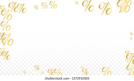 Luxury Vector Gold Percentage Sign Confetti on Transparent. Percent Sale Background. Business, Economics Print. Discount Illustration. Promotion Poster. Black Friday Banner. Special offer Template.