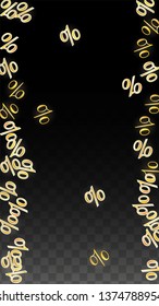 Luxury Vector Gold Percentage Sign Confetti on Transparent. Percent Sale Background. Business, Economics Print. Discount Illustration. Promotion Poster. Black Friday Banner. Special offer Template.