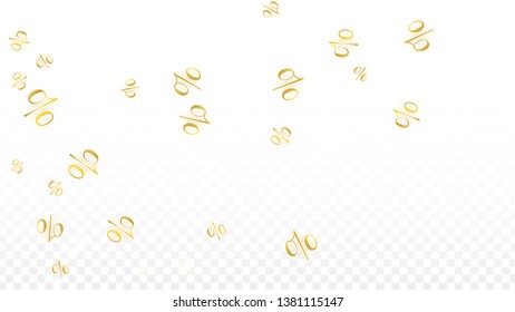 Luxury Vector Gold Percentage Sign Confetti on Transparent. Percent Sale Background. Business, Economics Print. Discount Illustration. Promotion Poster. Black Friday Banner. Special offer Template.