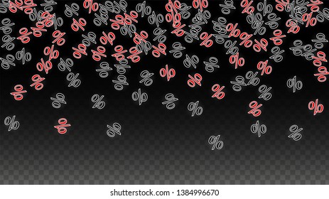 Luxury Vector Gold Percentage Sign Confetti on Transparent. Percent Sale Background. Business, Economics Print. Discount Illustration. Promotion Poster. Black Friday Banner. Special offer Template.