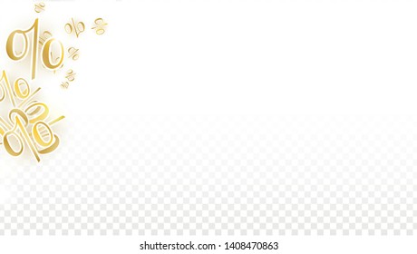 Luxury Vector Gold Percentage Sign Confetti on Transparent. Percent Sale Background. Business, Economics Print. Discount Illustration. Promotion Poster. Black Friday Banner. Special offer Template.