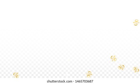 Luxury Vector Gold Percentage Sign Confetti on Transparent. Percent Sale Background. Business, Economics Print. Discount Illustration. Promotion Poster. Black Friday Banner. Special offer Template.