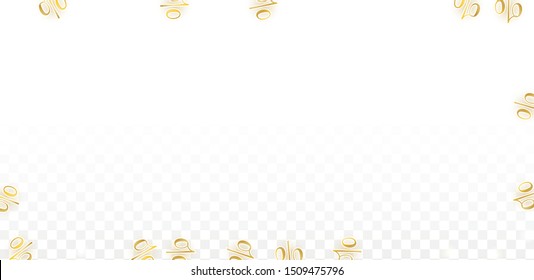 Luxury Vector Gold Percentage Sign Confetti on Transparent. Percent Sale Background. Business, Economics Print. Discount Illustration. Promotion Poster. Black Friday Banner. Special offer Template.