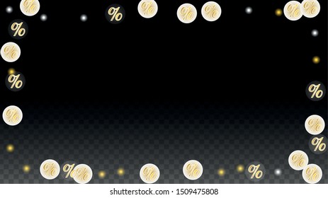 Luxury Vector Gold Percentage Sign Confetti on Transparent. Percent Sale Background. Business, Economics Print. Discount Illustration. Promotion Poster. Black Friday Banner. Special offer Template.