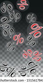 Luxury Vector Gold Percentage Sign Confetti on Transparent. Percent Sale Background. Business, Economics Print. Discount Illustration. Promotion Poster. Black Friday Banner. Special offer Template.