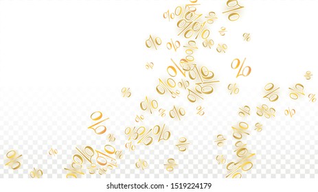 Luxury Vector Gold Percentage Sign Confetti on Transparent. Percent Sale Background. Business, Economics Print. Discount Illustration. Promotion Poster. Black Friday Banner. Special offer Template.