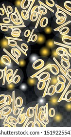 Luxury Vector Gold Percentage Sign Confetti on Transparent. Percent Sale Background. Business, Economics Print. Discount Illustration. Promotion Poster. Black Friday Banner. Special offer Template.