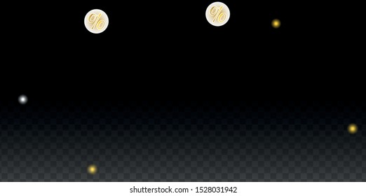 Luxury Vector Gold Percentage Sign Confetti on Transparent. Percent Sale Background. Business, Economics Print. Discount Illustration. Promotion Poster. Black Friday Banner. Special offer Template.