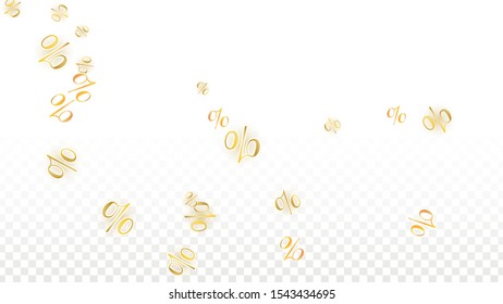 Luxury Vector Gold Percentage Sign Confetti on Transparent. Percent Sale Background. Business, Economics Print. Discount Illustration. Promotion Poster. Black Friday Banner. Special offer Template.