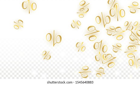 Luxury Vector Gold Percentage Sign Confetti on Transparent. Percent Sale Background. Business, Economics Print. Discount Illustration. Promotion Poster. Black Friday Banner. Special offer Template.