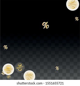 Luxury Vector Gold Percentage Sign Confetti on Transparent. Percent Sale Background. Business, Economics Print. Discount Illustration. Promotion Poster. Black Friday Banner. Special offer Template.