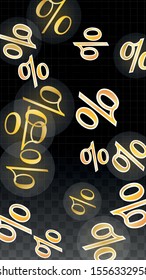 Luxury Vector Gold Percentage Sign Confetti on Transparent. Percent Sale Background. Business, Economics Print. Discount Illustration. Promotion Poster. Black Friday Banner. Special offer Template.