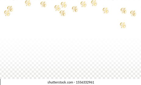 Luxury Vector Gold Percentage Sign Confetti on Transparent. Percent Sale Background. Business, Economics Print. Discount Illustration. Promotion Poster. Black Friday Banner. Special offer Template.