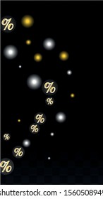 Luxury Vector Gold Percentage Sign Confetti on Transparent. Percent Sale Background. Business, Economics Print. Discount Illustration. Promotion Poster. Black Friday Banner. Special offer Template.