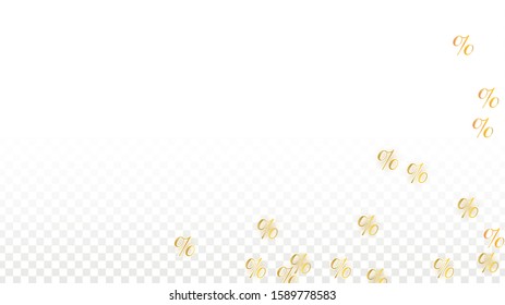 Luxury Vector Gold Percentage Sign Confetti on Transparent. Percent Sale Background. Business, Economics Print. Discount Illustration. Promotion Poster. Black Friday Banner. Special offer Template.