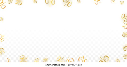 Luxury Vector Gold Percentage Sign Confetti on Transparent. Percent Sale Background. Business, Economics Print. Discount Illustration. Promotion Poster. Black Friday Banner. Special offer Template.