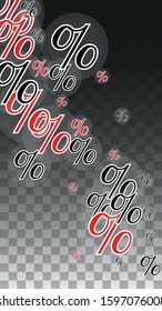 Luxury Vector Gold Percentage Sign Confetti on Transparent. Percent Sale Background. Business, Economics Print. Discount Illustration. Promotion Poster. Black Friday Banner. Special offer Template.