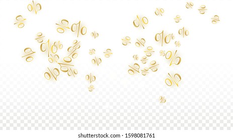 Luxury Vector Gold Percentage Sign Confetti on Transparent. Percent Sale Background. Business, Economics Print. Discount Illustration. Promotion Poster. Black Friday Banner. Special offer Template.