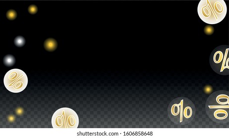 Luxury Vector Gold Percentage Sign Confetti on Transparent. Percent Sale Background. Business, Economics Print. Discount Illustration. Promotion Poster. Black Friday Banner. Special offer Template.