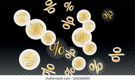 Luxury Vector Gold Percentage Sign Confetti on Transparent. Percent Sale Background. Business, Economics Print. Discount Illustration. Promotion Poster. Black Friday Banner. Special offer Template.