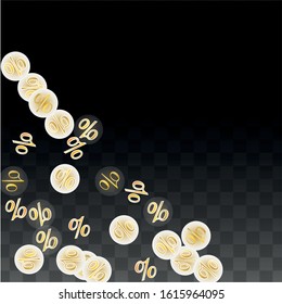 Luxury Vector Gold Percentage Sign Confetti on Transparent. Percent Sale Background. Business, Economics Print. Discount Illustration. Promotion Poster. Black Friday Banner. Special offer Template.
