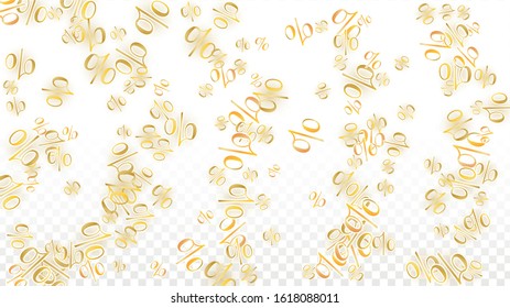 Luxury Vector Gold Percentage Sign Confetti on Transparent. Percent Sale Background. Business, Economics Print. Discount Illustration. Promotion Poster. Black Friday Banner. Special offer Template.