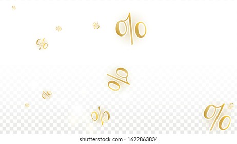Luxury Vector Gold Percentage Sign Confetti on Transparent. Percent Sale Background. Business, Economics Print. Discount Illustration. Promotion Poster. Black Friday Banner. Special offer Template.