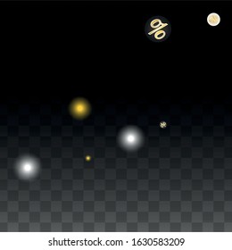 Luxury Vector Gold Percentage Sign Confetti on Transparent. Percent Sale Background. Business, Economics Print. Discount Illustration. Promotion Poster. Black Friday Banner. Special offer Template.