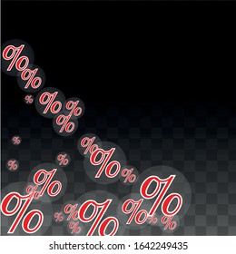 Luxury Vector Gold Percentage Sign Confetti on Transparent. Percent Sale Background. Business, Economics Print. Discount Illustration. Promotion Poster. Black Friday Banner. Special offer Template.