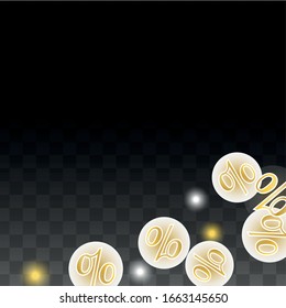 Luxury Vector Gold Percentage Sign Confetti on Transparent. Percent Sale Background. Business, Economics Print. Discount Illustration. Promotion Poster. Black Friday Banner. Special offer Template.