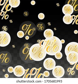 Luxury Vector Gold Percentage Sign Confetti on Transparent. Percent Sale Background. Business, Economics Print. Discount Illustration. Promotion Poster. Black Friday Banner. Special offer Template.