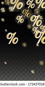 Luxury Vector Gold Percentage Sign Confetti on Transparent. Percent Sale Background. Business, Economics Print. Discount Illustration. Promotion Poster. Black Friday Banner. Special offer Template.