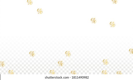 Luxury Vector Gold Percentage Sign Confetti on Transparent. Percent Sale Background. Business, Economics Print. Discount Illustration. Promotion Poster. Black Friday Banner. Special offer Template.